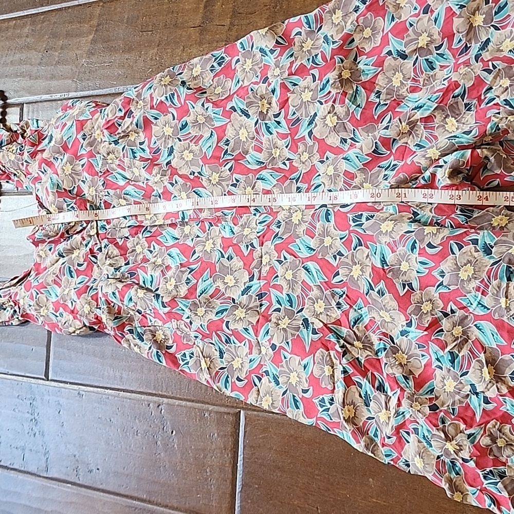 & Merci Floral Wide Ruffle Straps Flowy Wide Leg Pants Back Cutout Elastic Tie - Picture 9 of 15